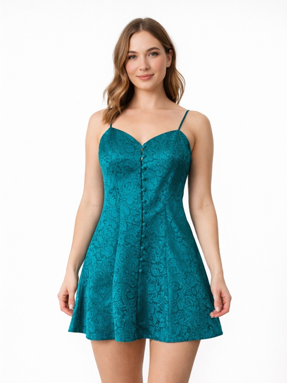 Vintage Victoria’s Secret Teal Satin Teddy Dress Paisley XS Y2K Babydoll
